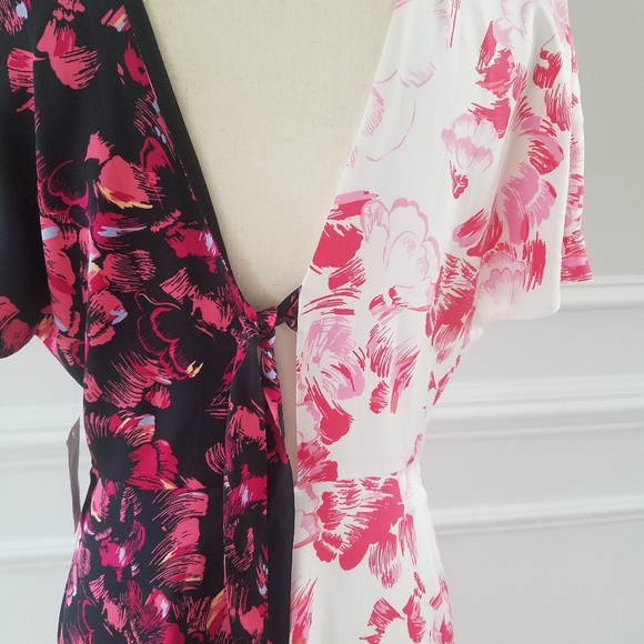 Asymmetrical Dual Floral Print Silk Dress - Picture 5 of 8